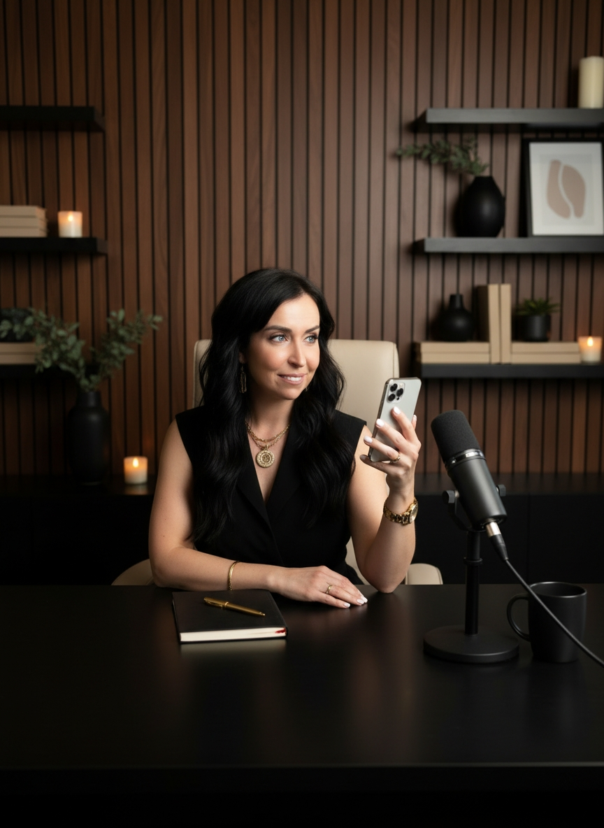 Madison reading a creator's content on her phone